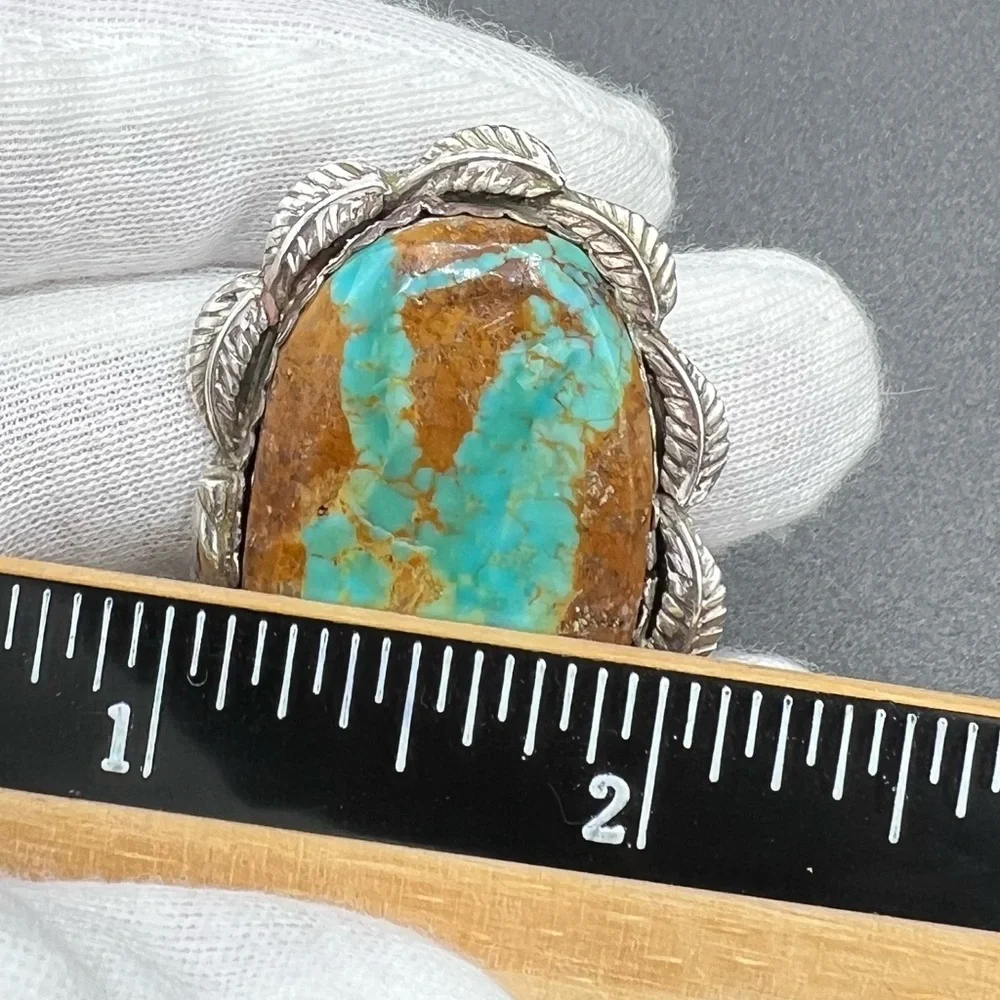Navajo Pawn LARGE 2” Long Royston Turquoise & Silver Ring. Size 10.5 - Picture 10 of 11